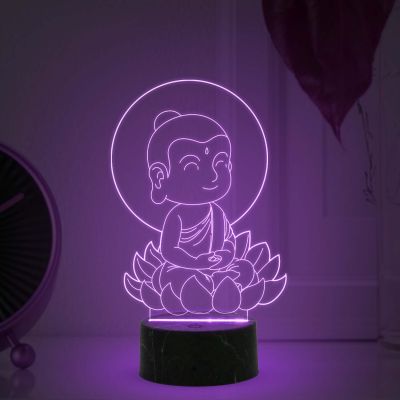3D Illusion Little Gautam Buddha Night Light with Multicolored Gift for Friends & Family, Home Office Bedroom Decor